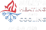 Logo for Sully's Heating and Cooling, featuring a red flame above a blue snowflake icon, with company name and phone number.