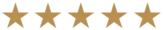 Five gold stars in a row on a white background