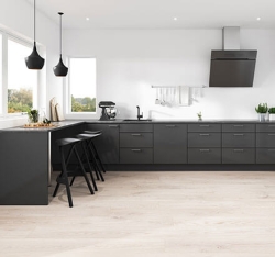 Light colored flooring in a kitchen