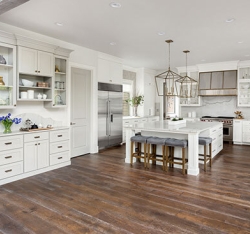 Dark rustic flooring in a kitchen