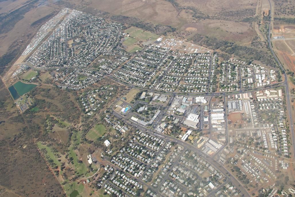 An Aerial View Of A Residential Area With Lots Of Buildings — Brian Martin's Sheet Metal In Moranbah, QLD