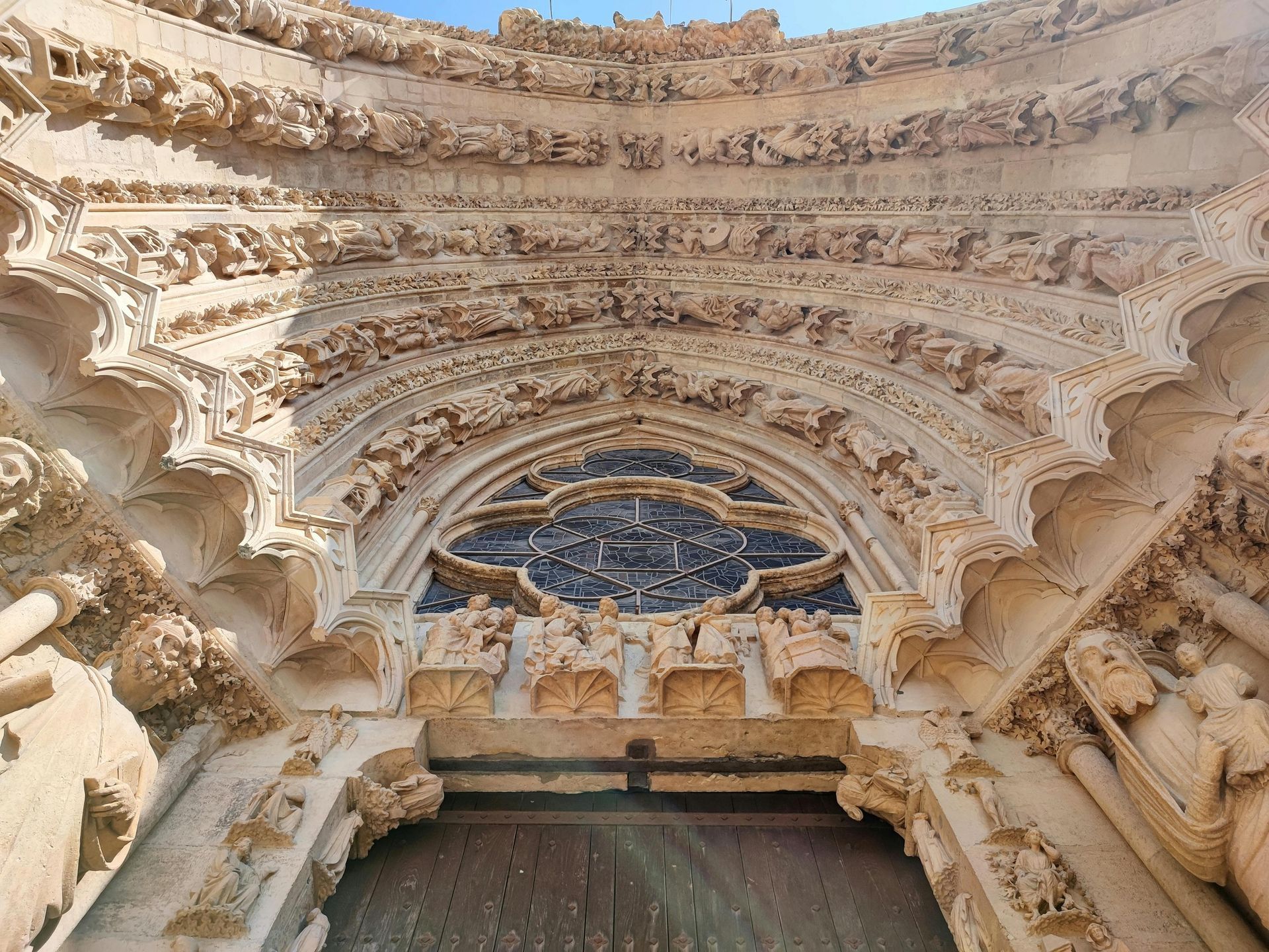 Close-up of the intricate Gothic architecture of Notre-Dame de Reims