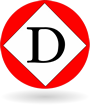 Red circle with a white diamond containing the black letter D.