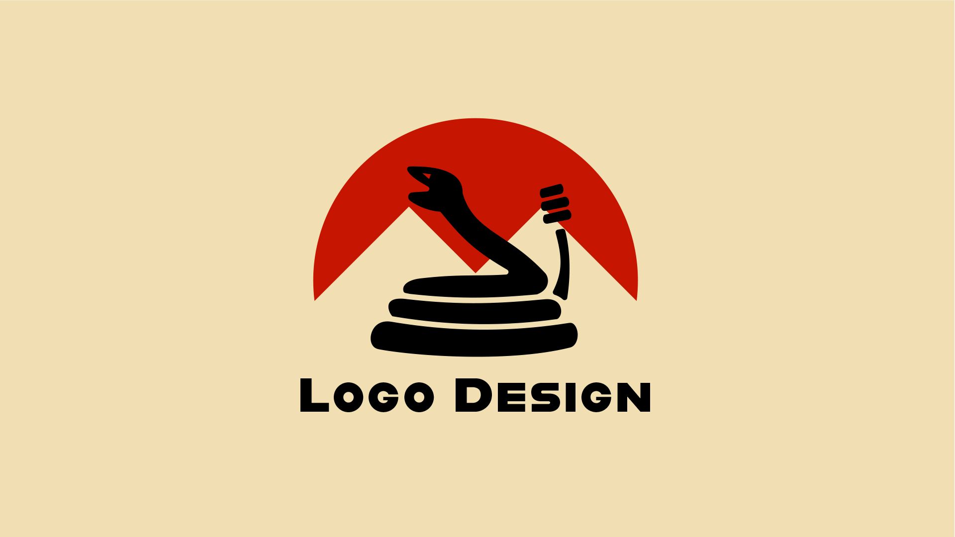 A logo design of a snake with a mountain in the background