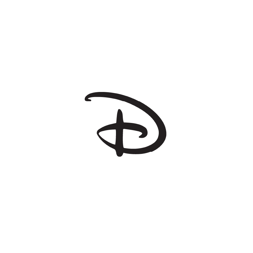 A black and white disney logo on a white background.