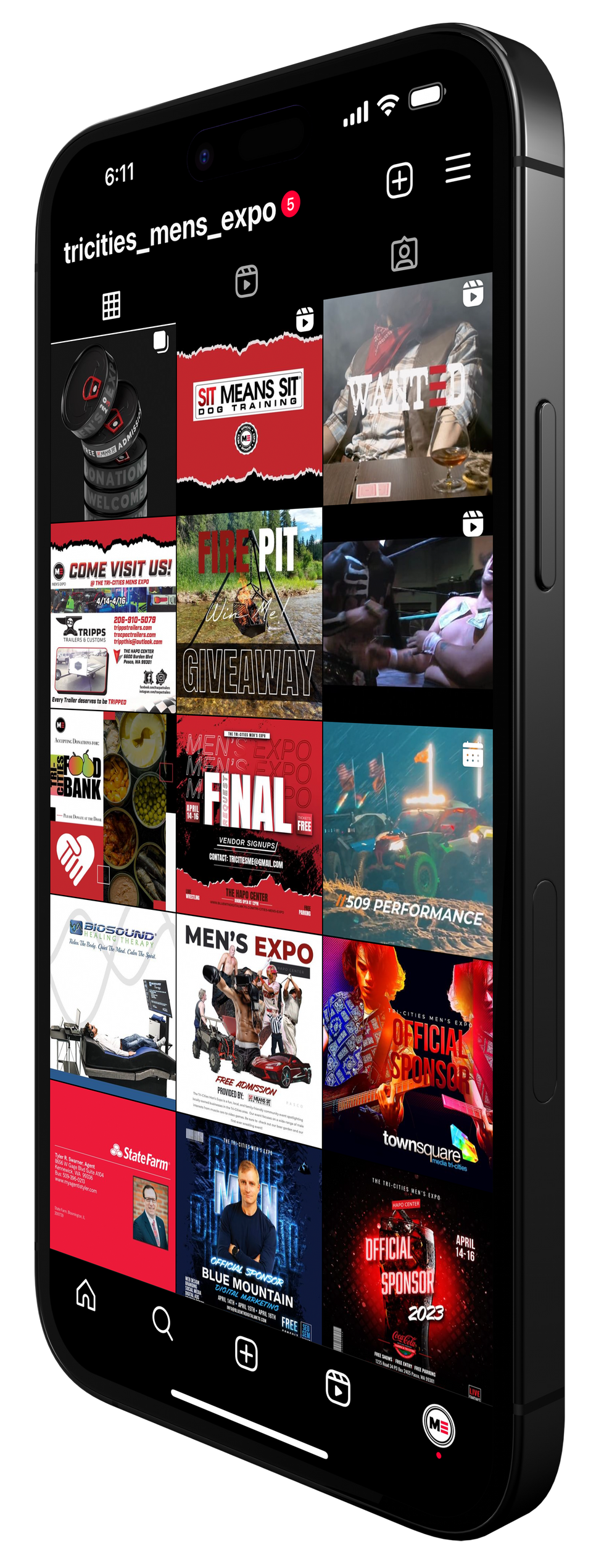 A black cell phone with a bunch of pictures on the screen.