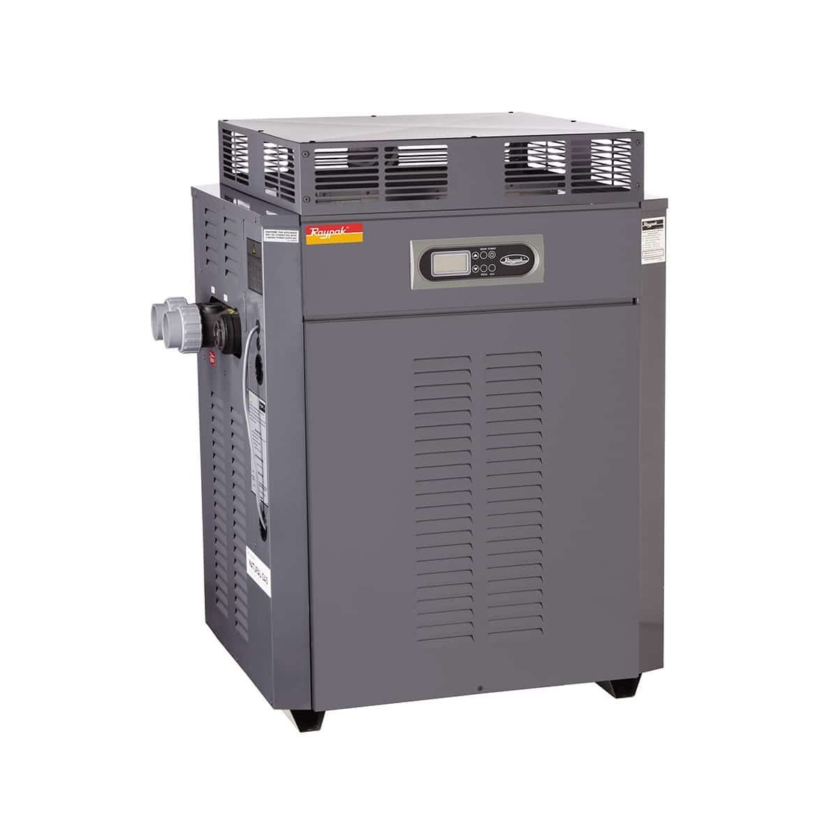 A Gray Swimming Pool Heater is Sitting on a White Surface — Solar Services in Erina, NSW