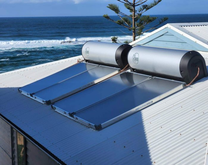 Solar Panels on A Grey Roof, with Two Ventilation Turbines — Solar Services in Erina, NSW