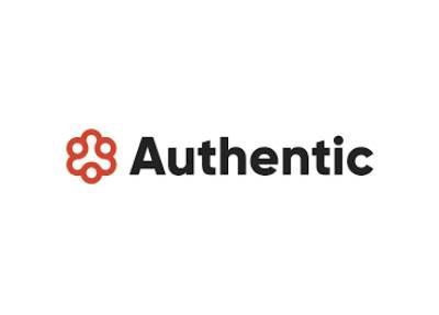 Authentic logo with orange icon and black text on a white background