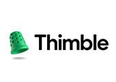 Thimble logo with green thimble icon and black text on a white background