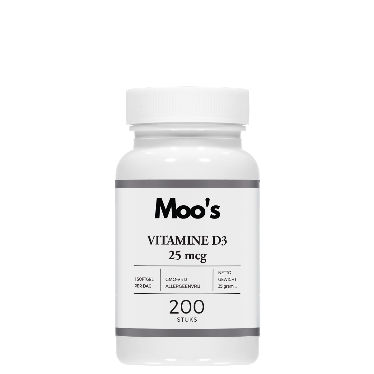 Afbeelding van Moo's Vitamine D3 supplement voor een gezonde botten en immuunsysteem.