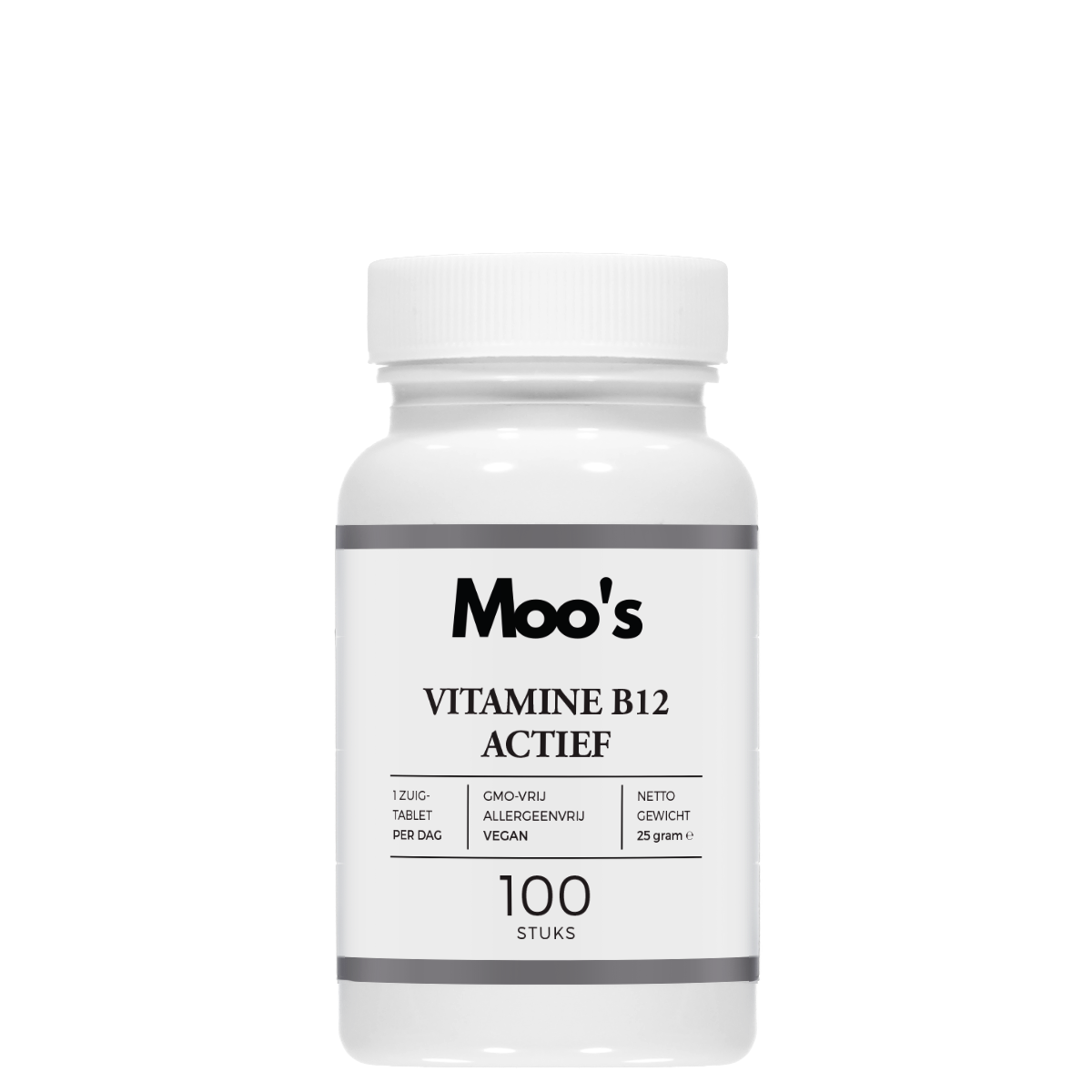 Afbeelding van Moo's Vitamine B12 supplement voor energie en een gezond zenuwstelsel.