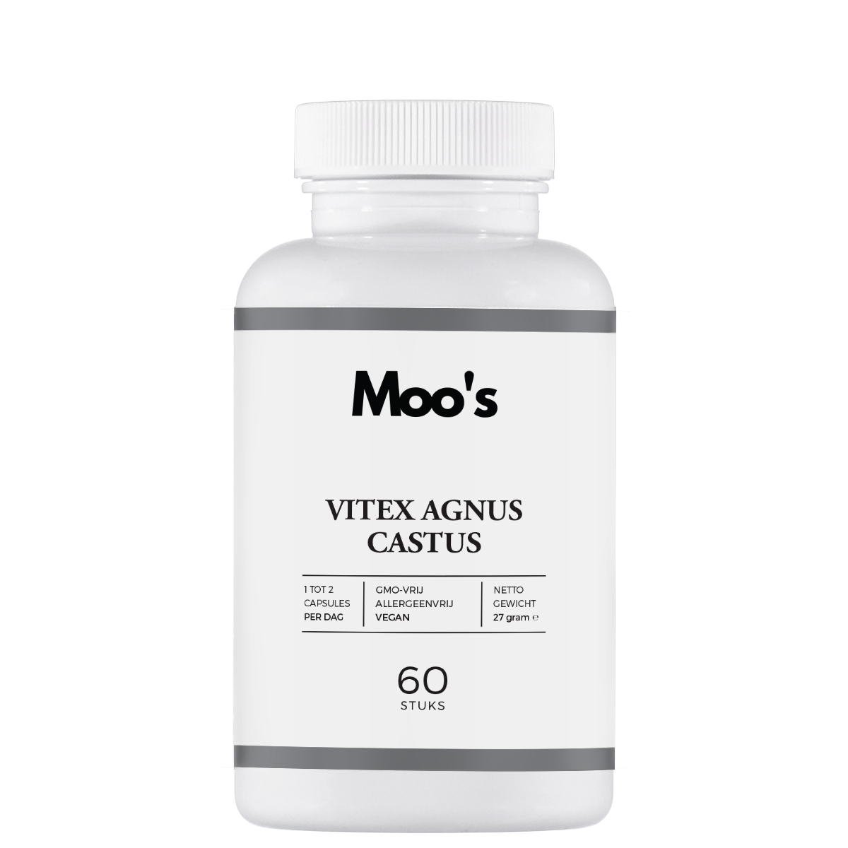 Afbeelding van Moo's Vitex Agnus Cactus supplement voor hormoonbalans bij vrouwen.