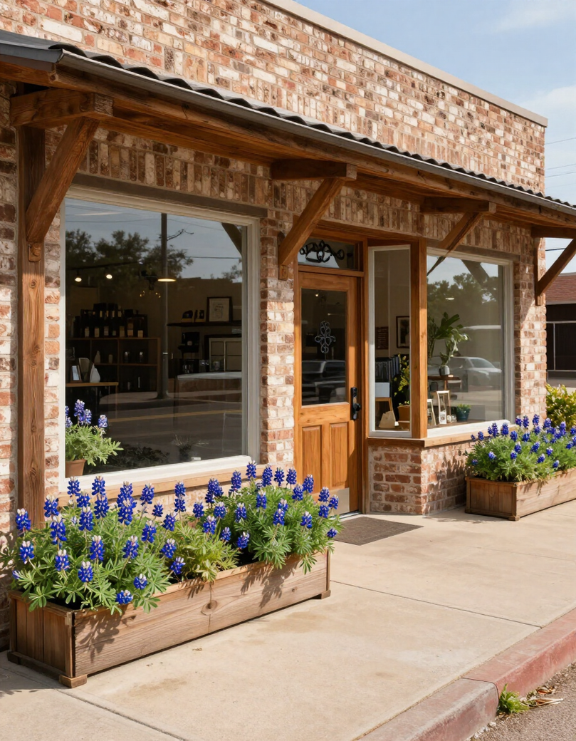 Bluebonnet Insurance agency exterior with bluebonnet wildflowers