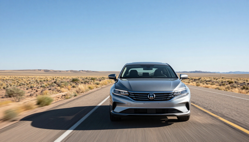 Sedan on West Texas highway