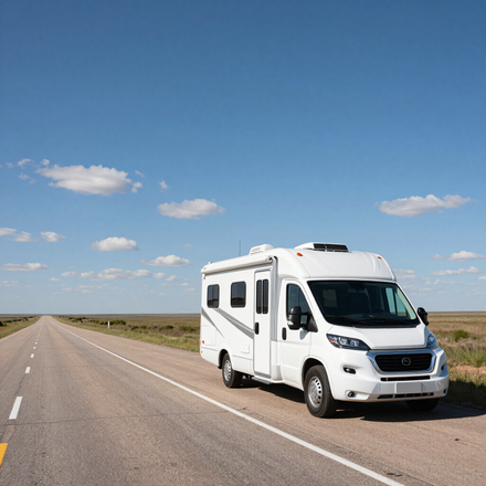 White RV on Texas highway