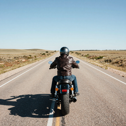 Motorcycle rider on open Texas road