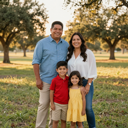 Smiling Latino family in Texas park