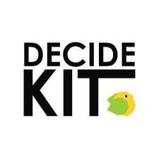 DecideKit logo with black text and a yellow-green bird icon