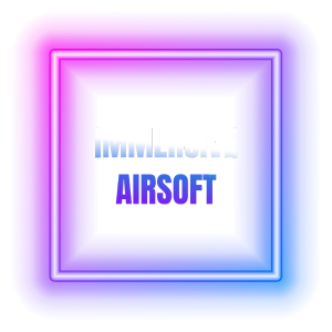 A square logo with a glowing pink-to-blue neon border. The text reads 
