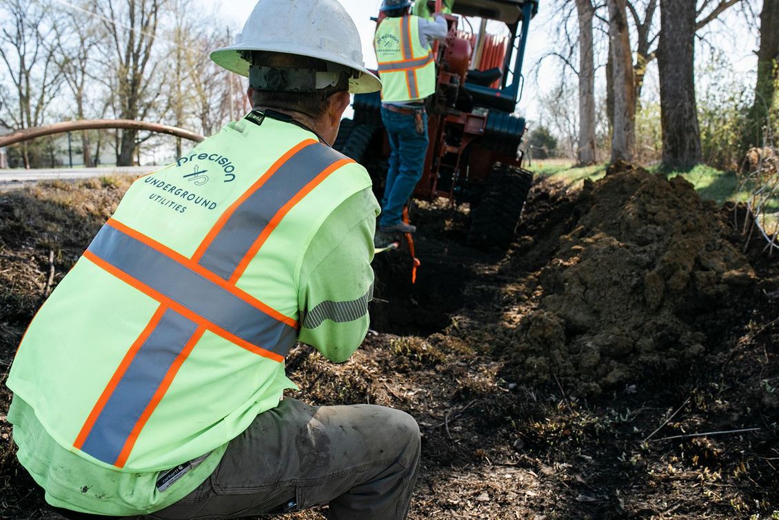 Underground Utility Work Site and workers