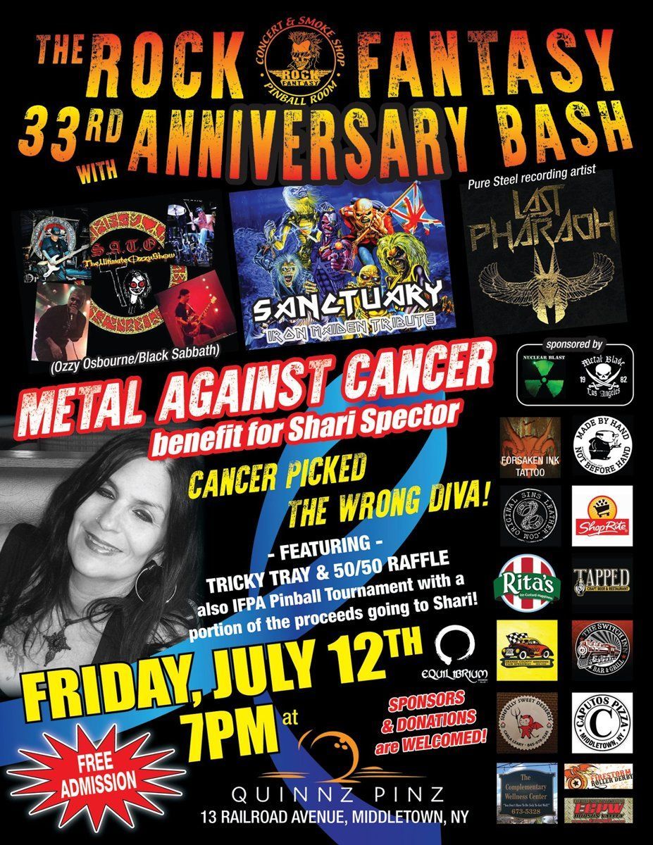 Rock Fantasy 33rd Anniversary Bash cancer benefit poster at Quinnz Pinz