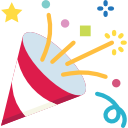 Colorful party popper bursting with confetti and streamers on a white background