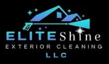 Elite Shine logo with a house and pressure washer, blue and teal on black background.