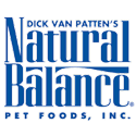 Logo of Dick Van Patten's Natural Balance pet foods in blue and white.