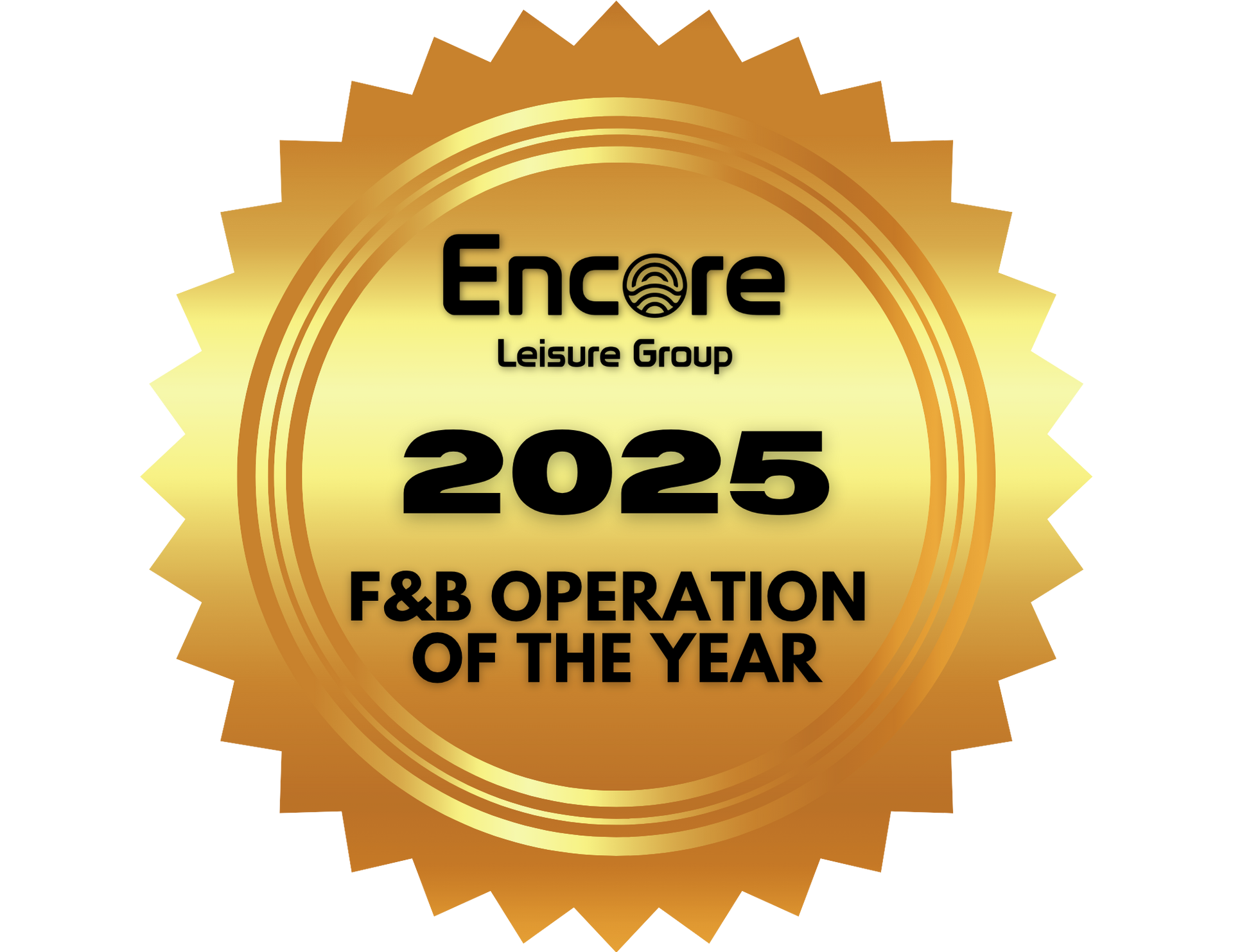 A gold seal award badge for Encore Leisure Group, 