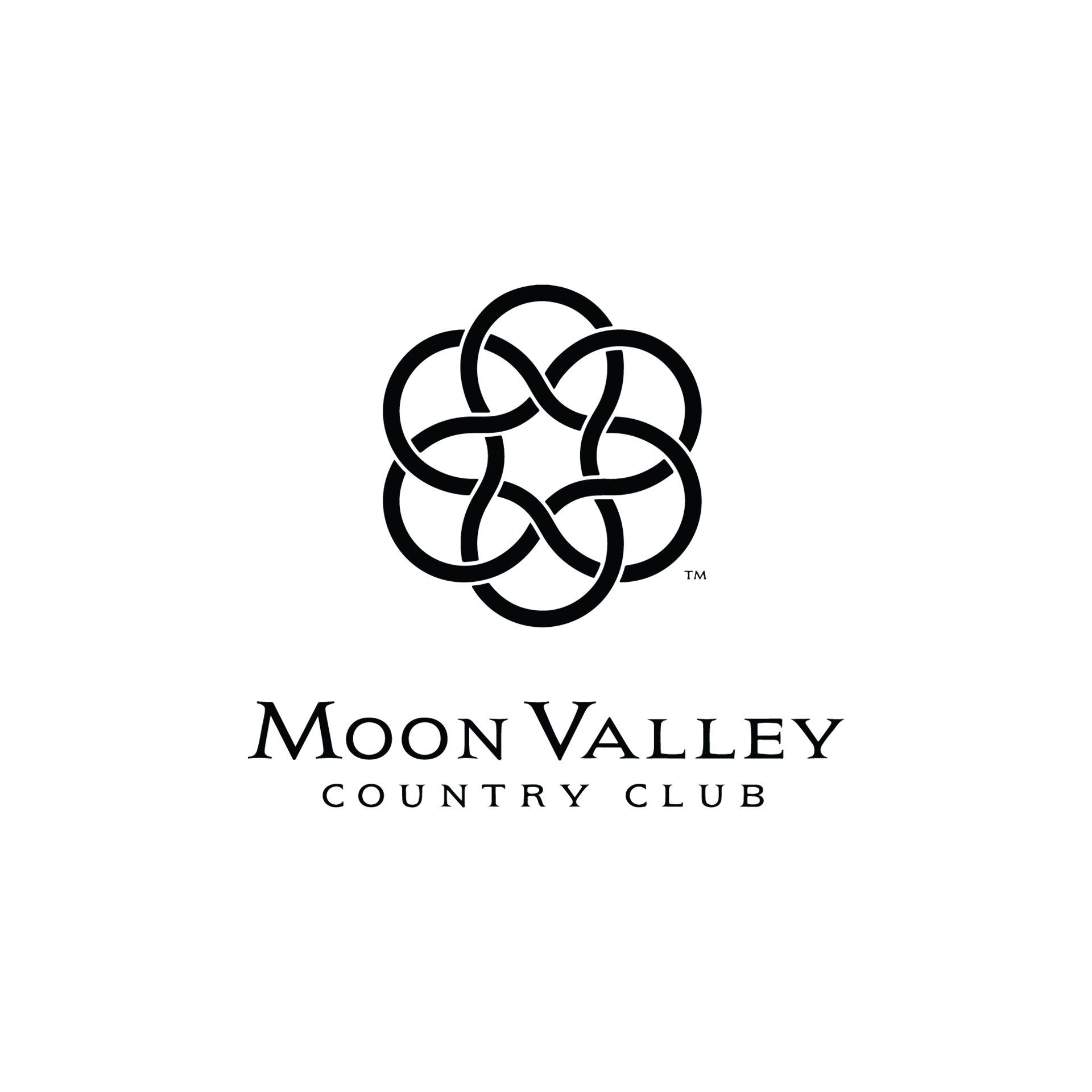 Moon Valley Country Club logo: Intertwined black loops forming a six-petaled flower shape above text.