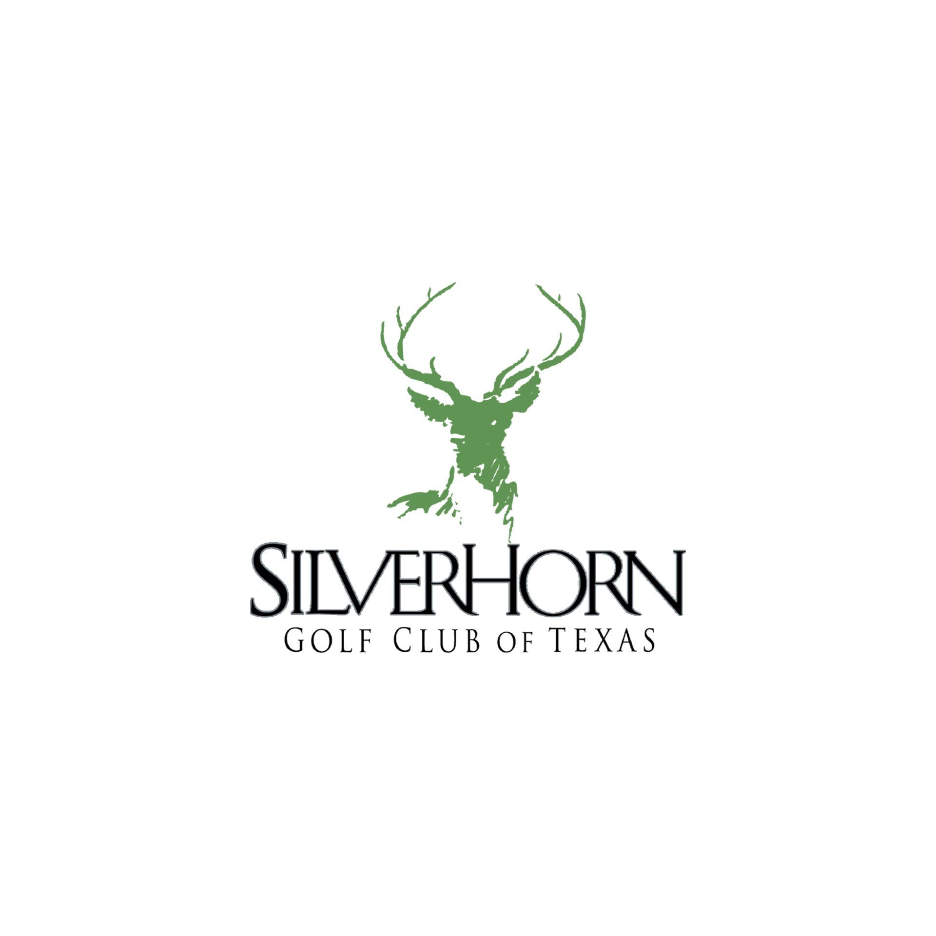 Logo for Silverhorn Golf Club of Texas; green stag silhouette over text.