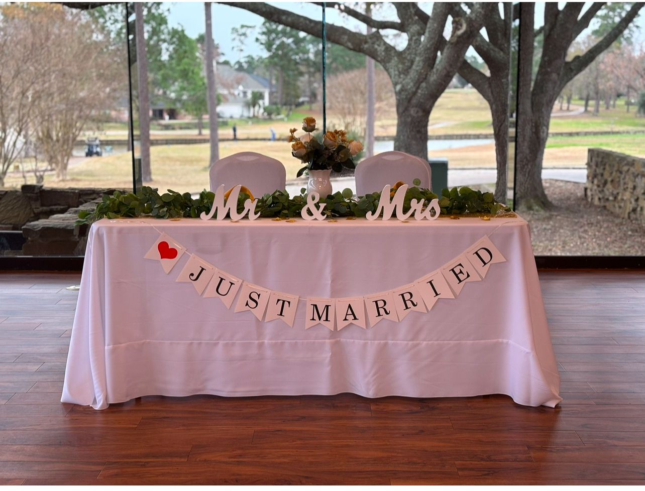 Wedding reception sweetheart table set with 