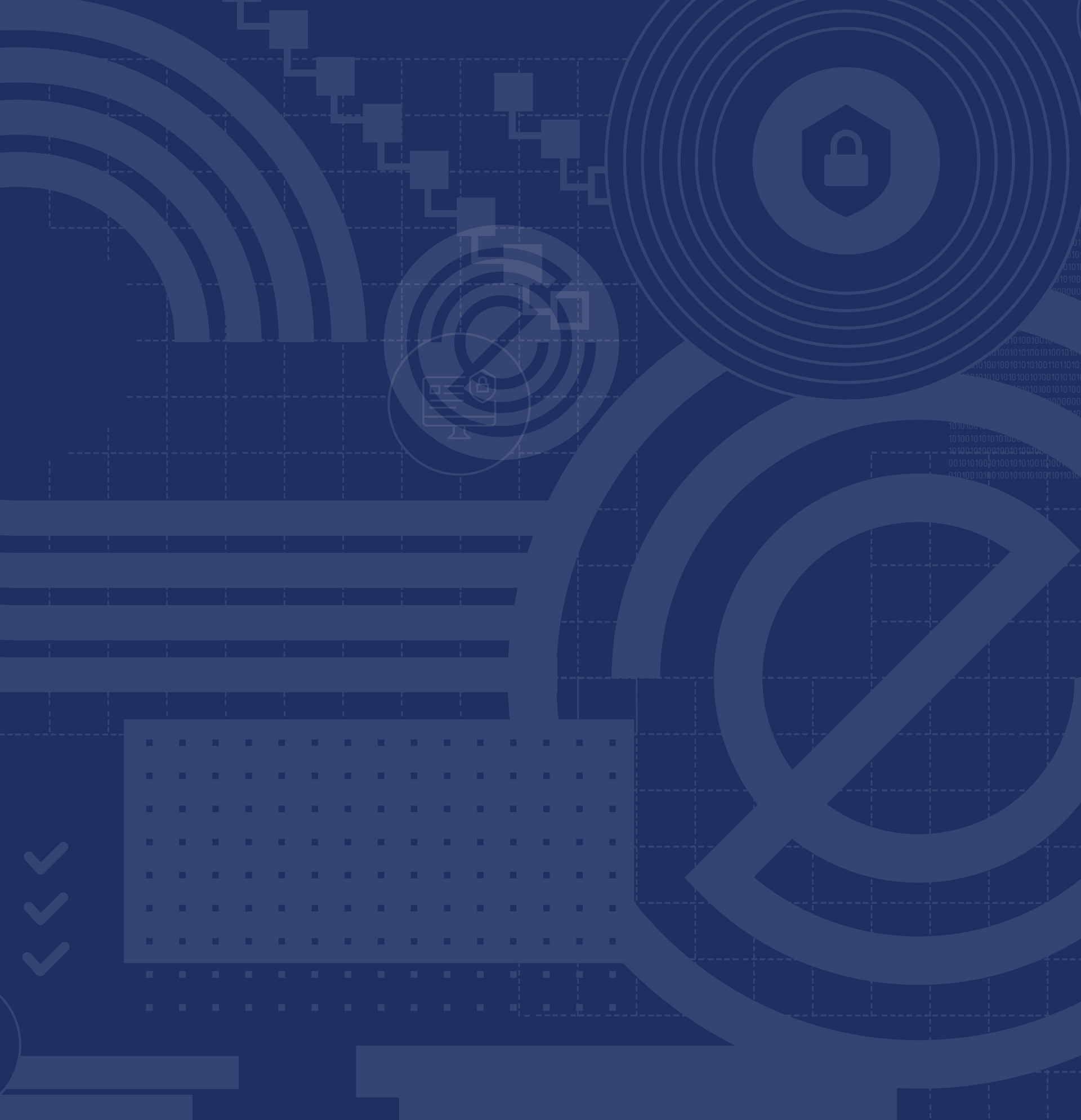 A blue background with geometric shapes and a padlock.