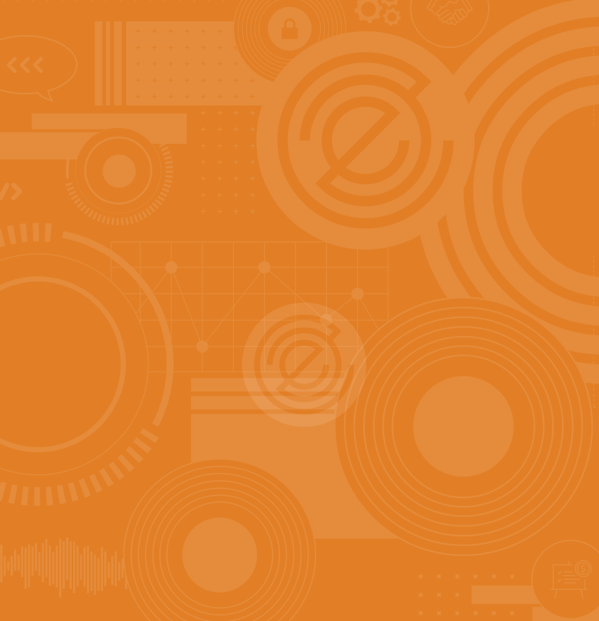 A seamless pattern of circles and lines on an orange background.