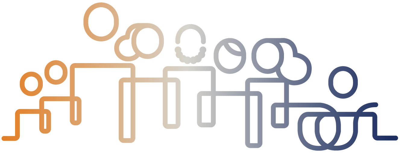 A group of people standing next to each other on a white background.