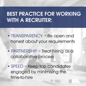 A poster that says best practice for working with a recruiter
