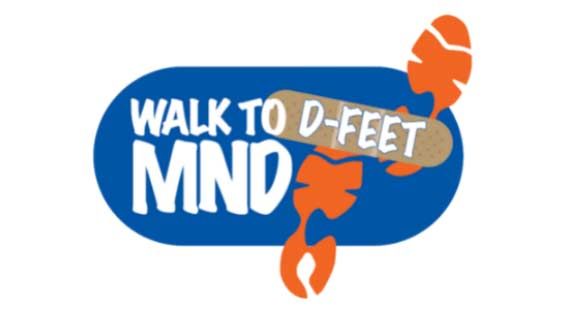A logo for a walk to d-feet mnd