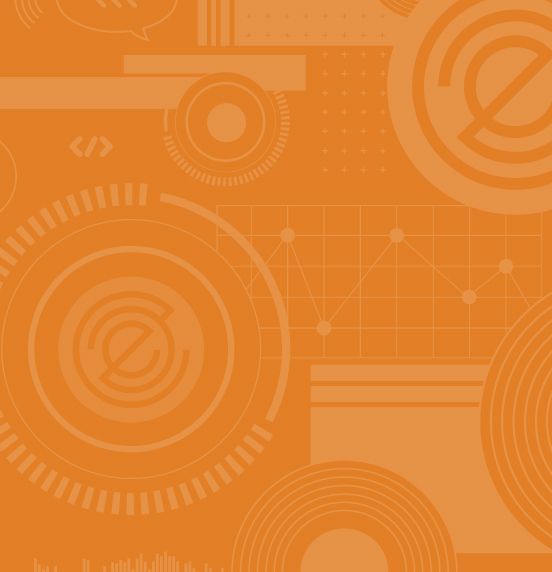 A seamless pattern of circles and gears on an orange background.