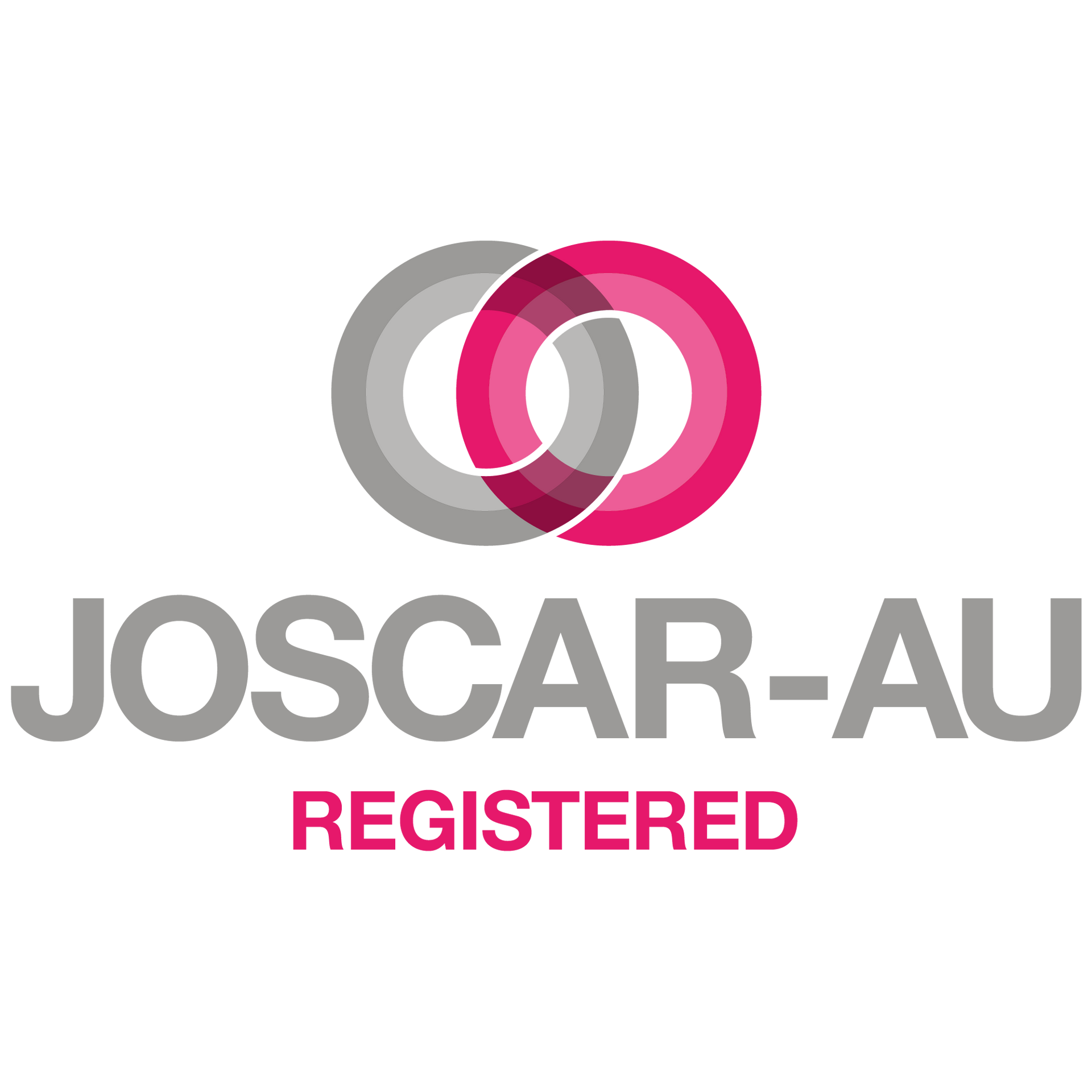 JOSCAR-AU registered logo with interlocking gray and pink circles above gray and pink text