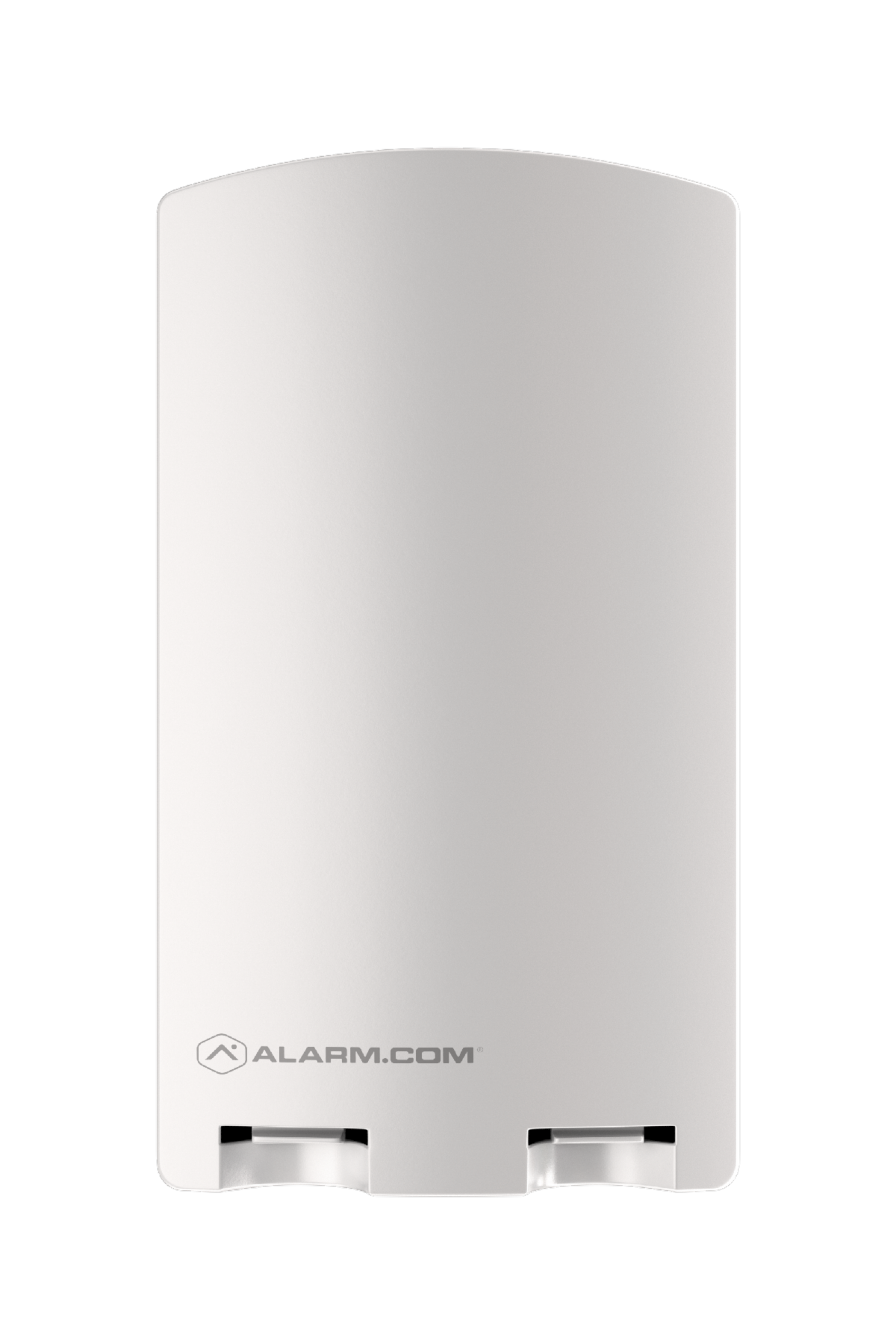 White wall-mounted alarm control panel with two slots at the bottom