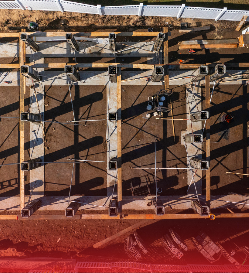 An aerial view of a building under construction