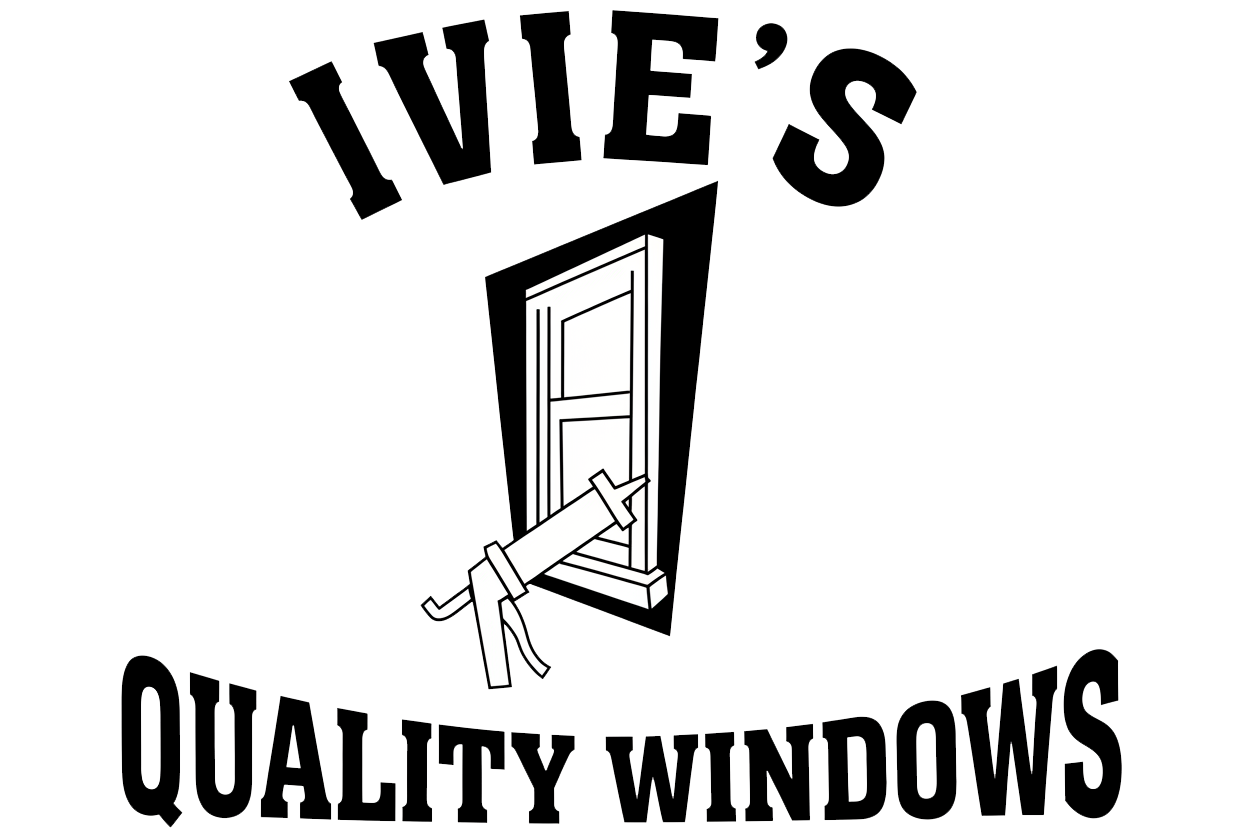 Logo for Ivie’s Quality Windows with a hand opening a white window in a black frame