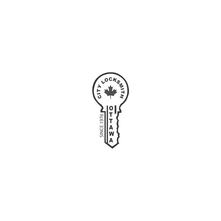 Logo for City Locksmith Ottawa, a key outline with text around a maple leaf.