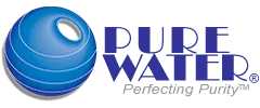 Pure Water logo with blue sphere icon and purple text, “Perfecting Purity” tagline
