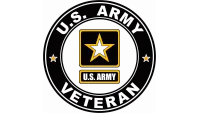 U.S. Army Veteran emblem with black circular border, gold star, and U.S. Army badge in the center