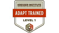 Kresser Institute Adapt Trained Level 1 badge with beige, red, and black text