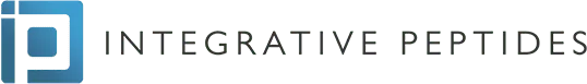 Integrative Peptides logo with blue square icon and gray wordmark on white background