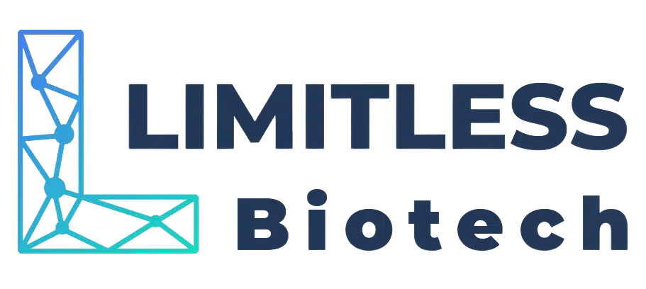 Limitless Biotech logo with blue geometric L icon and dark blue text on white background