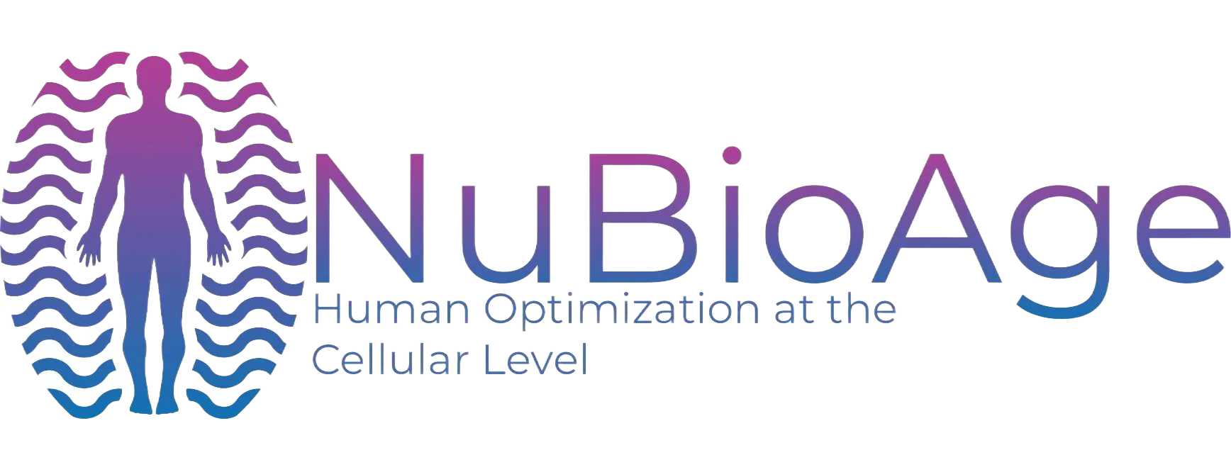 NuBioAge logo with purple-blue human figure and the tagline “Human Optimization at the Cellular Level”